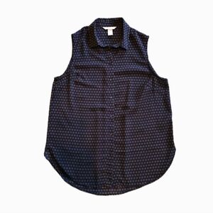 H&M Dark Blue Sleeveless Button Down Blouse Size 6